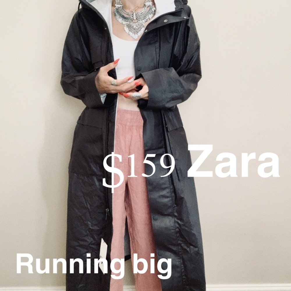 Zara Black Long Hooded Trench Coat